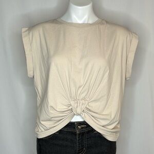 Grade & Gather - Knot Hem Women's Top in Light Beige, Large